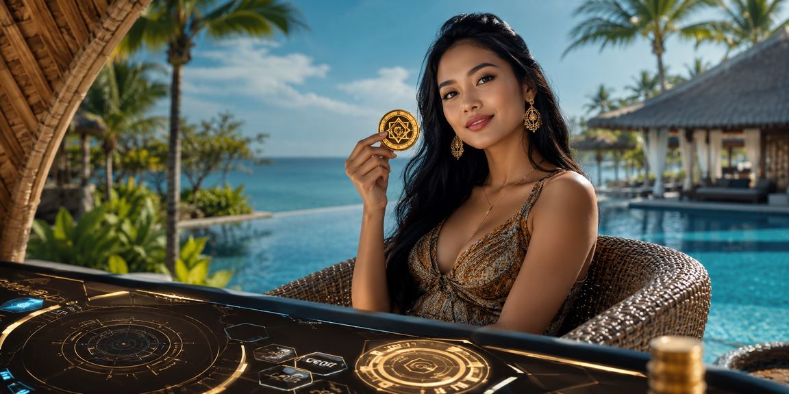 Model wanita Vietnam menampilkan antarmuka permainan esports dan casino digital yang modern